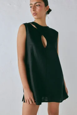 Yuri Linen Mini Dress Black