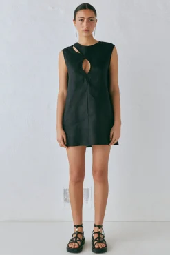 Yuri Linen Mini Dress Black